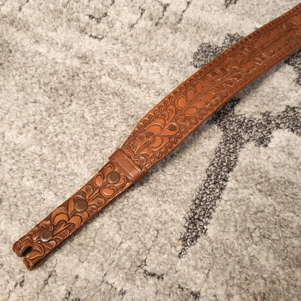 Saddle Craft by Tex Tan Full Grain Cowhide Stamped Leather Belt size 28